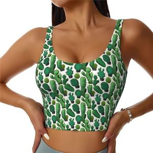 Groene Cactus Print Comfortabele Vrouwen Sport Vest Yoga Workout Vest Voor Vrouwen Lichtgewicht Zomer, Zwart, S