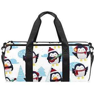Groen patroon reistas sport bagage met rugzak draagtas gymtas voor mannen en vrouwen, Winter Pinguïn Patroon, 45 x 23 x 23 cm / 17.7 x 9 x 9 inch
