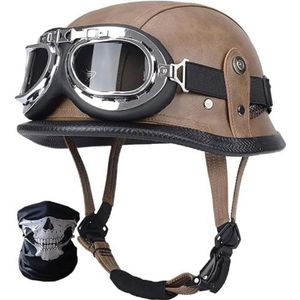 Vintage Duitse Motorfiets Halve Helmen Halve Schaal Helm met DOT/ECE, Jet Helm Retro, Chopper Helm, Retro Motorhelm, Scooter Helm, Open Helm, met Zonnebril, Snelsluiting L,XXL=63-64cm