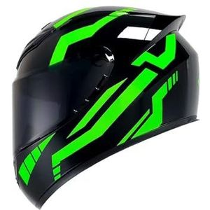 Full Face Motorhelm met Dubbele Achtervleugels DOT Gecertificeerd - Lichtgewicht en Duurzame Volwassen Motorfiets Straat Fietshelm (Gele lijnen, M)(Green Lines,Medium)