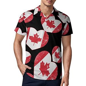 Canada Hart Retro Vlag Mannen Golf Polo-Shirt Zomer Korte Mouw T-Shirt Casual Sneldrogende Tees 3XL