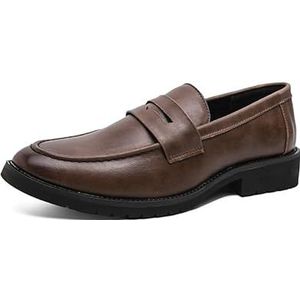 Heren Loafers Puntige Neus PU Leer Penny Loafers Lichtgewicht Bestand Platte Hak Casual Slip On(Brown,45 EU)