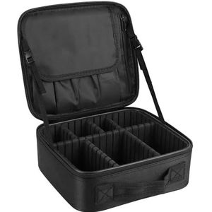Reizen make-up tas professionele make-up tas make-up trein koffer kappers gereedschap organizer met verstelbaar compartiment Oxford stof, zwart, Zwart, 26x23x9cm
