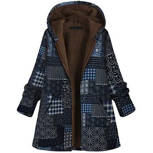 Kanpola Winterjas voor dames, oversized, lange teddyvoering, pluche jas, winter, warme vesten, capuchonjas met zakken, retro outwear, 8, blauw, XL