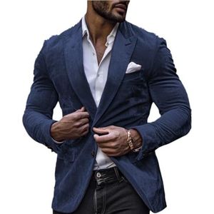 Heren fluwelen pak blazer slim fit kerstjas prom smoking jas getande revers bruiloft prom smoking, marineblauw, S