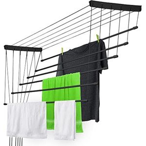 KADAX Plafondwasdroger, wasdroger voor het plafond 6, wanddroger met polyethyleen beklede stalen spijlen, plafonddroger, draagvermogen 12 kg (6x 170/zwart)