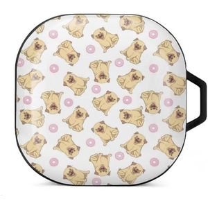 Grappig mopshond en donut oordopjes hoesje compatibel met Samsung hard shell beschermhoes zwarte stijl