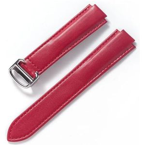 Compatibel Met Cartier Blauwe Ballonriem Herenriem Damesriem Convexe Zachte Lederen Band Vouwgesp Horlogeaccessoires(Red silver buckle,16X9mm)