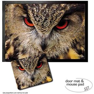 1art1 Uilen, Eagle-Owl With Red Eyes Deurmat (70x50 cm) + Muismat (23x19 cm) Cadeauset