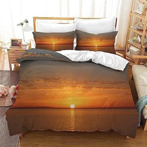 Eenpersoons dekbedovertrekset, 155 x 220 cm, zonsondergang, beddengoed voor kinderen, dekbedovertrek met ritssluiting, zacht, comfortabel, hypoallergeen, microvezel dekbedovertrek + 2 kussenslopen van