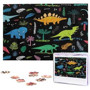KHiry Puzzels, 1000 stukjes, gepersonaliseerde puzzels, dinosaurus, palmblad, foto, uitdagende puzzel voor volwassenen, personaliseerbare puzzel met opbergtas (74,9 cm x 50 cm)
