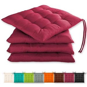 Gräfenstayn® set van 4 zitkussens 40x40x3cm met bevestigingsriemen voor binnen- en buitengebruik met Oeko-Tex afdichting - (Fuchsia)