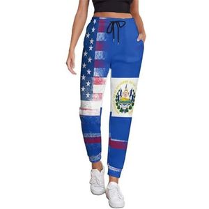 Grunge USA El_Salvador vlag joggingbroek voor vrouwen hoge taille joggingbroek casual lounge broek met zakken voor workout hardlopen