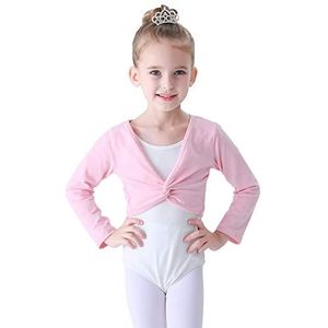 Soudittur Balletjas voor meisjes, lange mouwen, zachte katoenen stof, warme balletkleding voor kinderen, roze, 125-135