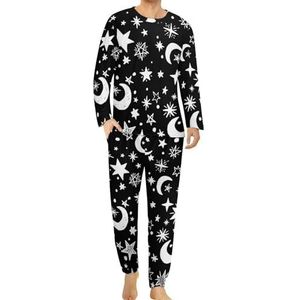 Moons And Stars Comfortabele herenpyjama-set met ronde hals en lange mouwen, loungewear met zakken, 3XL