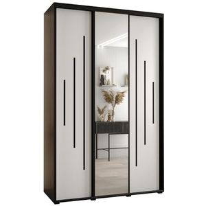 MEBLE KRYSPOL Davos 13 160 Kledingkast met drie schuifdeuren voor slaapkamer - Moderne Kledingkast met spiegel, kledingroede en planken - 235,2x160x45 cm - Zwart Wit Zwart