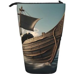 Bxzpzplj Tropische Bloem Papegaai Print Volwassenen Telescopische Etui Briefpapier Opbergtas voor Tieners, Schoolbenodigdheden, Oude Viking Boot, Eén maat