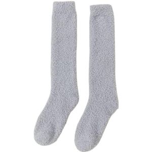 GIJMZY Pluizige sokken 2 stuks winter warm koraal fleece boven de knie hoge sokken vrouwen pluche Lolita huis slapen vloer lange sok Jk solide zachte dijen hoge leuke sok, lichtgrijs, One size