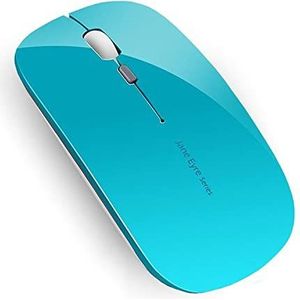 Uiosmuph Q5 Draadloze Muis, 2,4 GHz USB oplaadbaar muis met USB nano-ontvanger slanke stille gamingmuis voor Windows PC laptop Mac MacBook- blauw