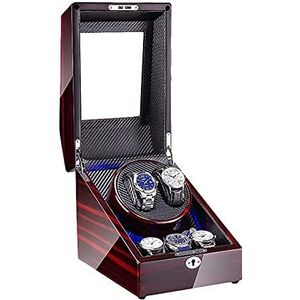 Watch Winder Box voor 2 automatische horloges + 3 opslagruimte Pianolakafwerking met blauw LED-licht Stille motor