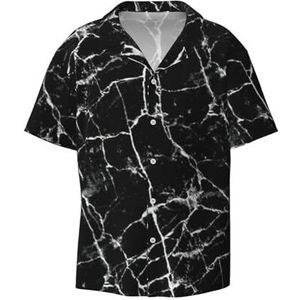 YJxoZH Zwarte Marmeren Print Heren Jurk Shirts Casual Button Down Korte Mouw Zomer Strand Shirt Vakantie Shirts, Zwart, S