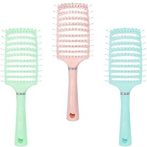 3Pack Vent Haarborstel, föhn borstel, vrouwen dikke lange krullende peddel, haar ontwarrende massageborstels, gebogen antistatische styling salon kappersgereedschap voor mannen vrouwen nat droog haar