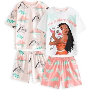 Disney Moana meisjes pyjamaset | Witte en koraalkleurige pyjama's met korte mouwen en korte pijpen | Multi-pack van 2 slaapkleding | Pua-karakterafdruk | Loungekleding voor kinderen