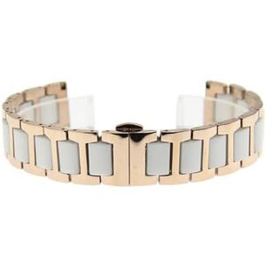 12 14 16 18 20 22mm Dames Heren Keramische horlogeband Soft Smooth Fill Multi-Design horlogeband roestvrij staal Gemeenschappelijke armbanden (Color : Rose Gold-White, Size : 18mm)