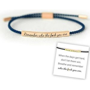 Remember Who The F You Are Motivational Tube Bracelet, Adjustable Hand Braided Wrap Tube Bracelet, Inspirational Bracelets Jewelry Gifts for Women Girls Best Friend Teen (Blue-Rose Gold)