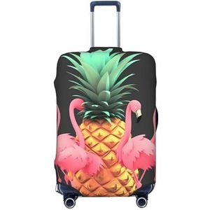 BTCOWZRV Ananas Flamingo's Print Bagage Cover Stofdichte Koffer Cover Elastische Reizen Bagage Protector Koffer Protector Bagage Mouwen Fit 45-70 cm Bagage, Zwart, M