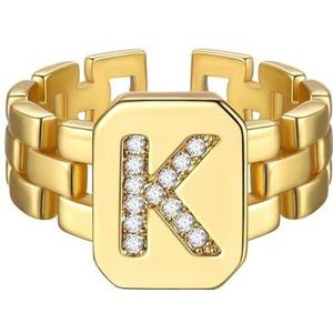 HIJONES Initial Letter Ring met Diamant voor Vrouwen Verstelbare Stapelbare Alfabet Open Ringen Band Goud K