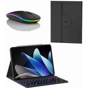 Toetsenbordhoes voor Lenovo Tab P12 Pro 12.7"" 2025/2023, 7 Kleuren Achtergrondverlichting, 360° Rotatie, Magnetisch Afneembaar Draadloos Toetsenbord met Bluetooth Muis,zwart