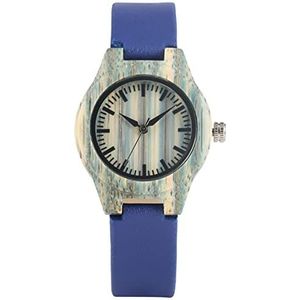 Handgemaakt Zomer mode vrouwen jurk armband horloge unieke munt groen hout horloge creatieve blauwe lederen horloge vrouwen pols Huwelijksgeschenken (Color : Blue)