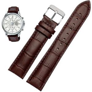 20mm 22mm lederen horlogeband geschikt for Casio BEM-501 506 307 serie EFB-530 MTP-1303 horlogeband armband riem zwart bruin (Color : Brown -silver B, Size : 20mm)