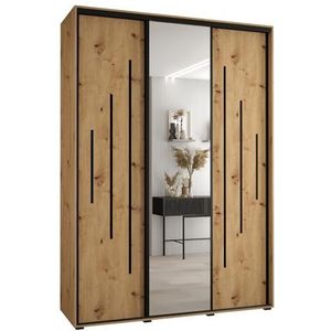 MEBLE KRYSPOL Davos 13 180 Kledingkast met drie schuifdeuren voor slaapkamer - Moderne Kledingkast met spiegel, kledingroede en planken - 235,2x180x60 cm - Artisan Artisan Black