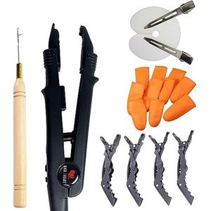 hair2heart Starterset voor bonding-extensions, professionele warmtetang, vingerbescherming, afdeelklem, sjabloon en inrijger