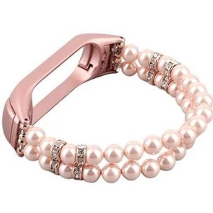 Meisje armband for xiaomi mi band 6 bands polsband elastische polsbandje riem compatibel met mi band 3/4/5 sieraden parel dressy band bling (Color : B Pink, Size : Mi Band 3)