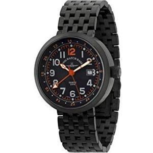 Zeno -Horloge herenhorloge - Rondo GMT (Dual Time) Zwart & Oranje - B554Q-GMT-bk-a15M