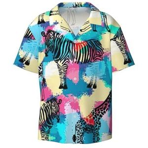 YJxoZH Gekleurde Zebra Print Heren Jurk Shirts Casual Button Down Korte Mouw Zomer Strand Shirt Vakantie Shirts, Zwart, 4XL