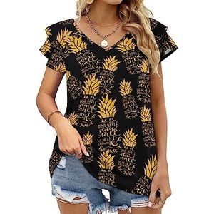 Ananas Stand Tall Dames Casual Tuniek Tops Ruches Korte Mouw T-shirts V-hals Blouse Tee