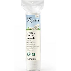 Sky Organics Biologisch katoen (100 karaat), parfumvrije en chloorvrije wattenschijfjes, 100% biologisch afbreekbare katoenen pads, zeer absorberend, natuurlijke make-up, zonder dierproeven en persoonlijke verzorging