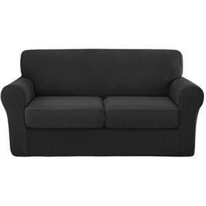 Fauteuilhoes met aparte zitkussenhoes, stretch fauteuil hoezen, vervangende bankmeubelbeschermer for woonkamer, slaapkamer, hotel(Black,2seat)