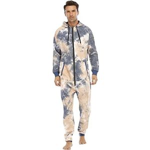 Onesie Pyjama voor mannen, Hoodie Tie Dye Onesie Sportkleding Thuiskleding, Blauw, XL