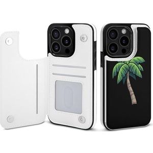 Tropische palmboom, fliphoesje, telefoonhoesje compatibel voor iPhone 15 Pro, schattig portemonneehoesje, telefoonhoesje met kaarthouder