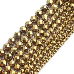 2-10mm natuurlijke minerale kralen gerhodineerd goud gefacetteerde hematiet losse spacer stenen kralen voor doe-het-zelf armband sieraden maken 15''-Facet goud 4mm Ongeveer 91st