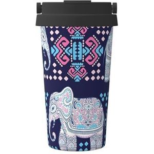 Paarse olifant print reizen koffiemok lekvrije thermosbeker geïsoleerde beker, voor kantoor camping