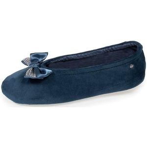 Isotoner Zeer comfortabele ballerina's voor dames, van biologisch katoen, detail met grote strik, Eend Ei Blauw, 39/40 EU