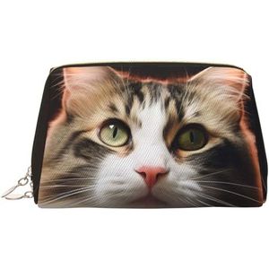 Kat make-up tas voor vrouwen cosmetische tassen lederen reizen make-up tas organisator waterdichte make-up zakje open platte toilettas draagbare opbergtas voor reizen, Goud, Eén maat