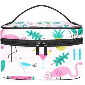 Zomer roze flamingo fruit patroon make-up tas voor vrouwen meisjes cosmetische tassen met handvat reizen make-up organizer tas, Zomer Roze Flamingo Fruit Patroon, 8.9x5.9x5.4 Inches, Make-up zakje