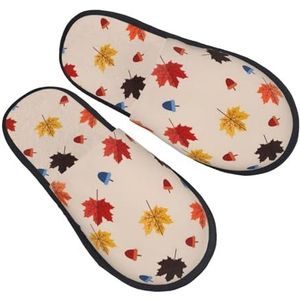 BONDIJ Herfst esdoornblad print pantoffels zachte pluche huispantoffels warme instappers gezellige indoor outdoor slippers voor vrouwen, Zwart, one size